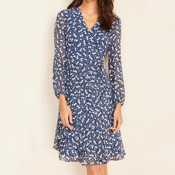 Ann Taylor Blue Floral Pleated Dress Size 2 - Picture 1 of 10